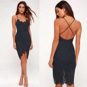 Lulus NWT XS Navy Blue Lace Flirting with Desire Mini Dress Event Formal